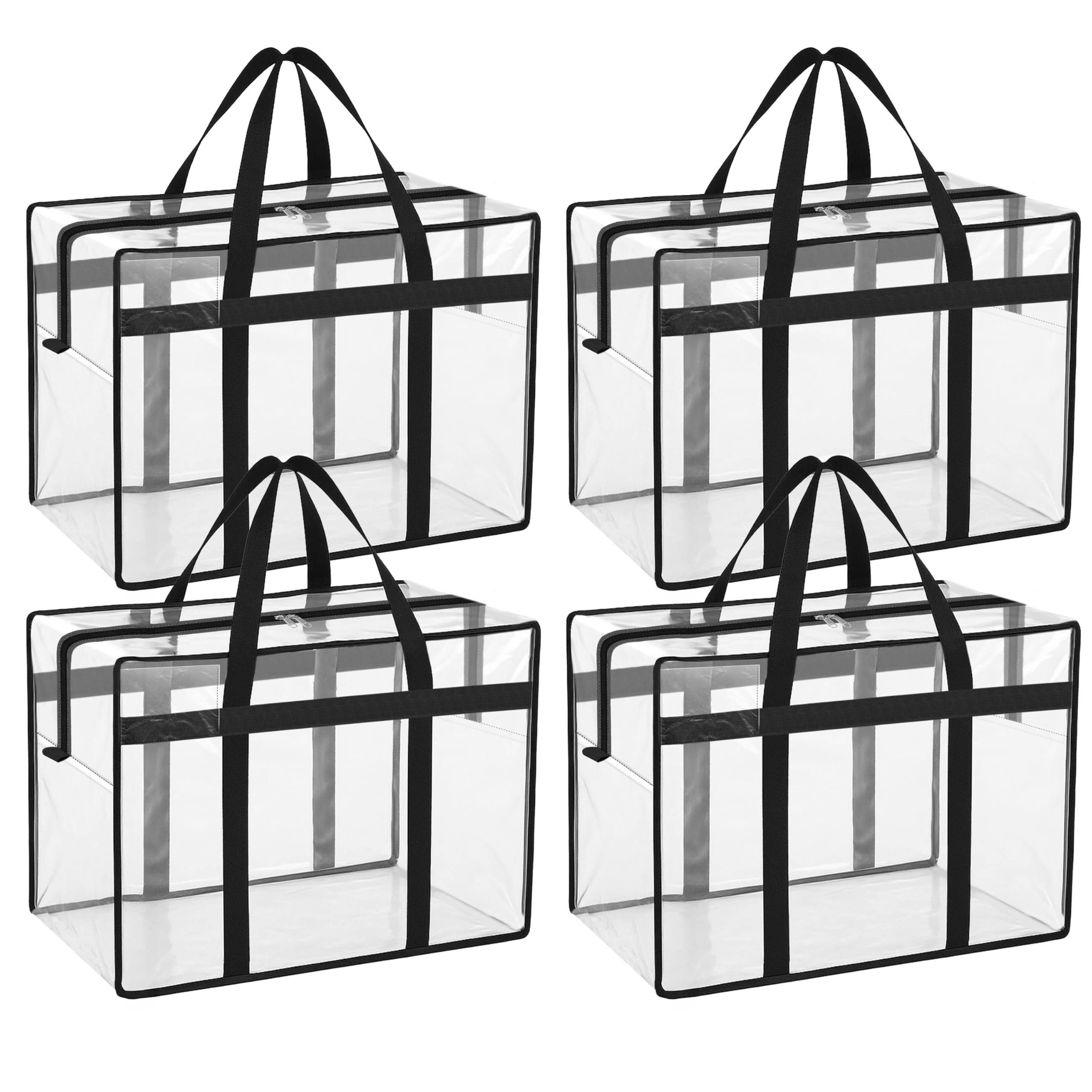Storite 4 Pack Nylon 85 L Moisture Proof Transparent Underbed Storage Bag/Clothing Storage Organiser/Toy Storage/Stationery Paper Storage Bag with Zipper and Strong Handle (Black,57x36.8 x40.5 cm)-image-9
