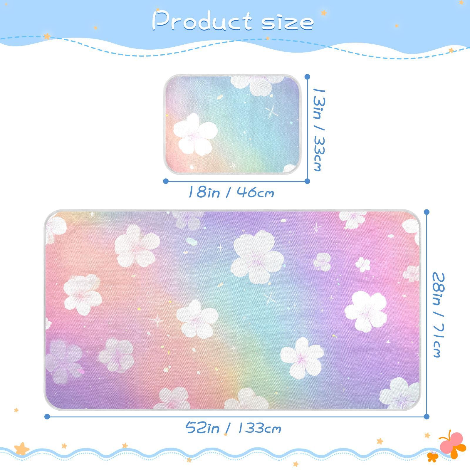 Bolaz Summer Sleeping Bed Pad, Rainbow Glitter Flower Pattern Cooling Mattress Set Breathable Bed Mat Ice Silk Mat + Pillow Cover for Toddler Boys Girls