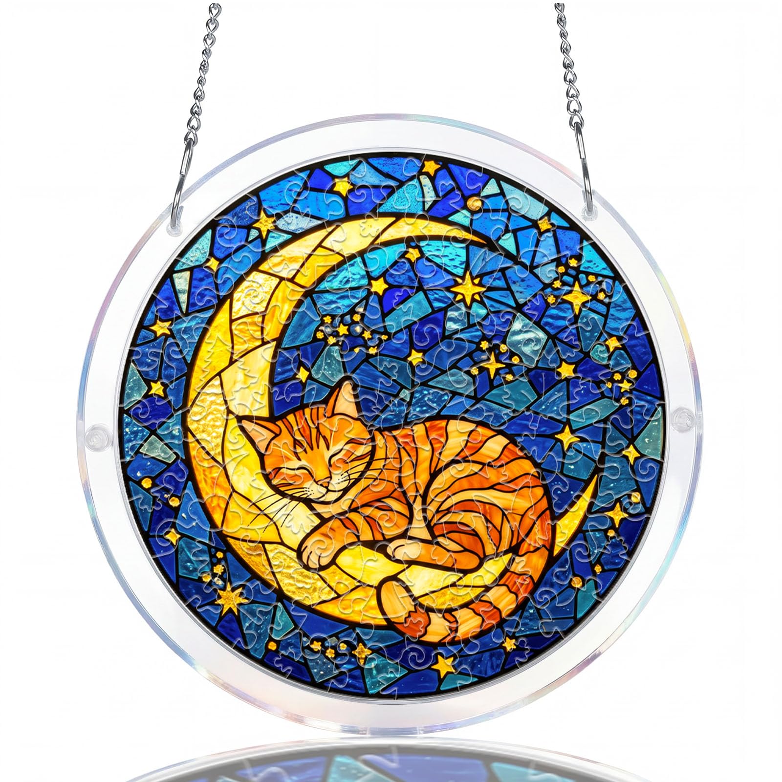 WOODBESTS Acrylic Suncatcher Puzzles, Suncatcher for Doors Garden Window Hanging, Sleeping Cat Puzzle, Birthday for Lover (S - 7.4 * 7.4 in)