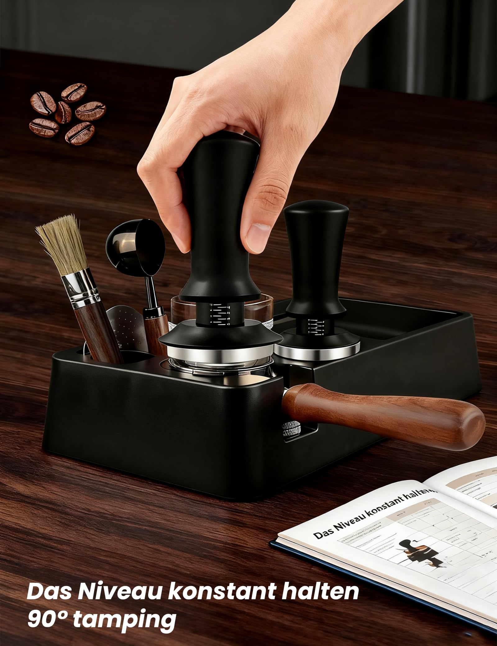Kaffee Tamper 51mm, Edelstahl Espresso Tamper mit 15lbs Anpressdruck, 304 Edelstahl Base, Skalenanpassung, Kaffeepresse mit Tamper-Base Flat, für 51mm Bodenloser Siebträger