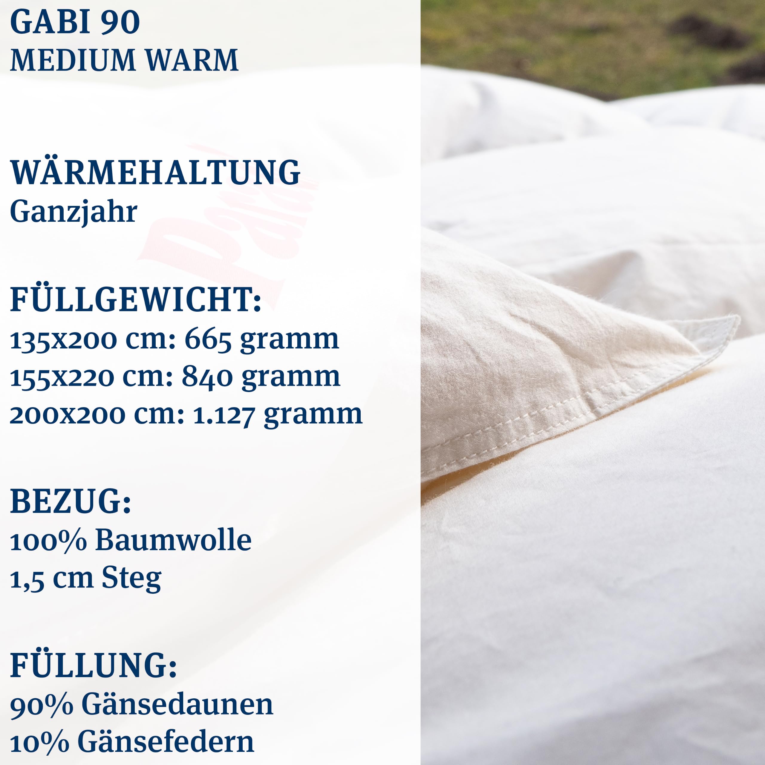 PARADIES Daunendecke 200x200 cm - Gabi 90 Ganzjahresdecke 200x200 cm | 90% Gänsedaunen + 10% Gänsefedern, Füllgewicht: 1.127g, Bettdecke 200x200 Daunen, Made in Germany, leicht & kuschelig