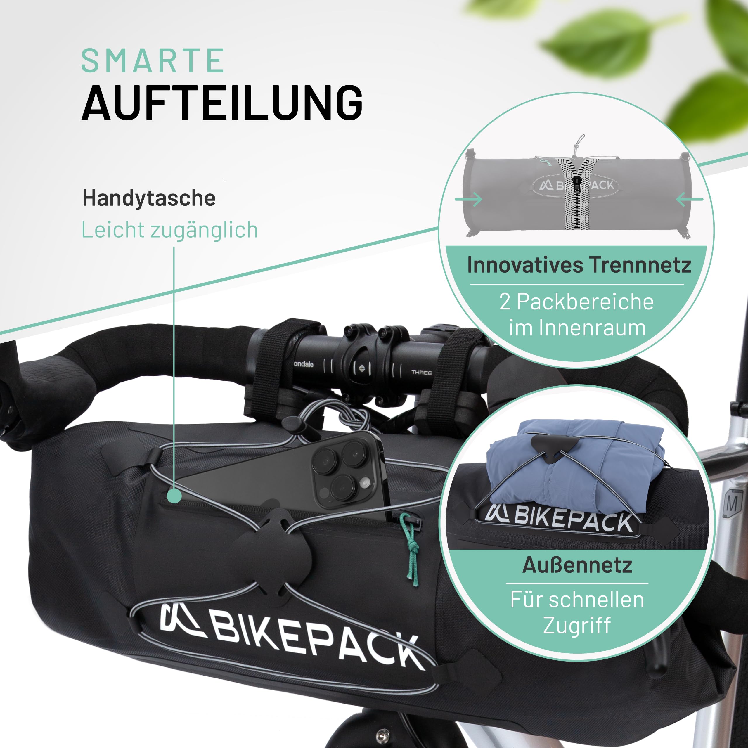 BIKEPACK Adventure Bundle – Lenkertasche und Satteltaschen für Fahrrad - Bikepacking Taschen - Gravelbike Zubehör - 100% wasserdicht - insgesamt 25 Liter Stauraum