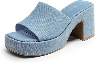 High Chunky Platform Heels for Women Fashion Comfort Slip on Square Open Toe Block Heel Sandals