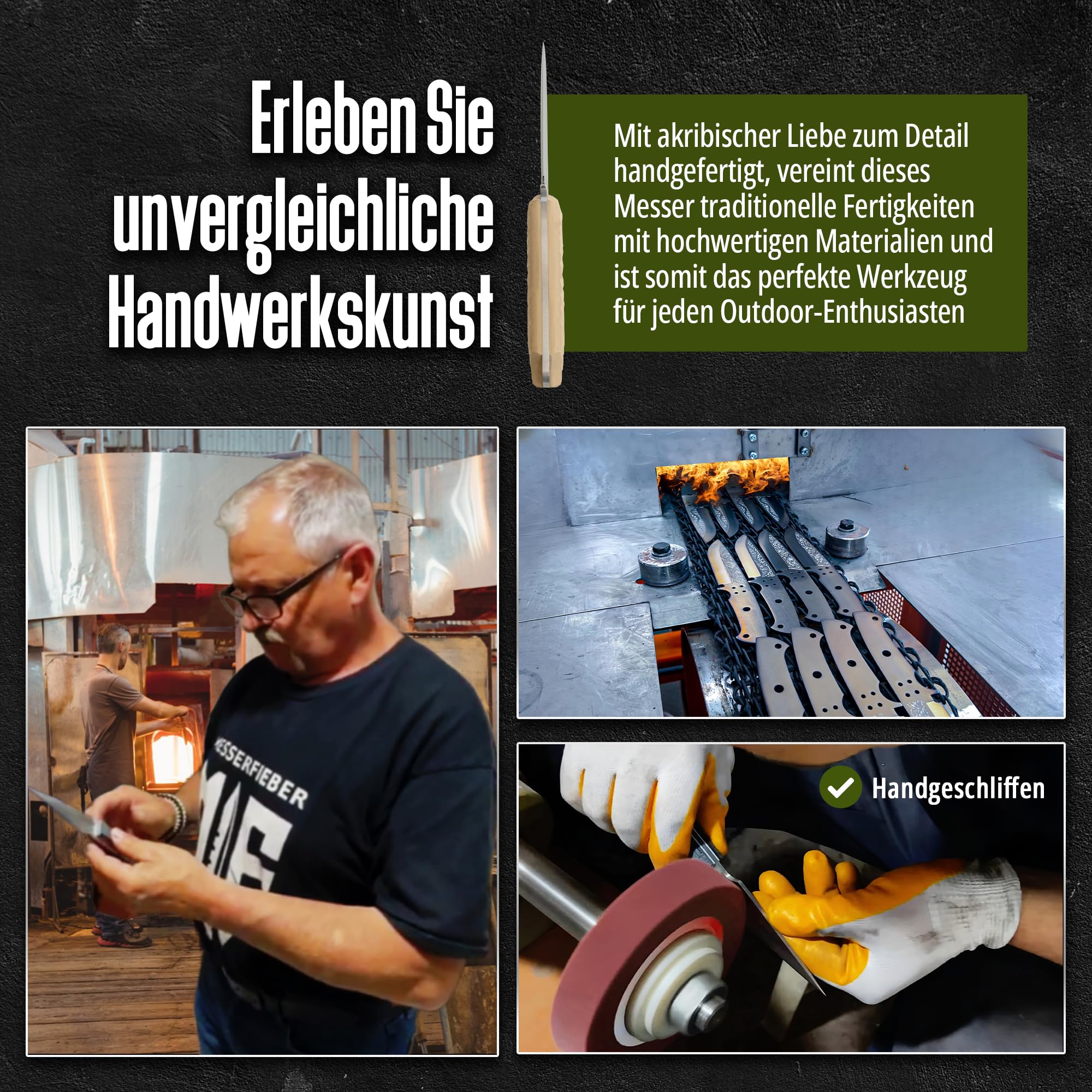Messerfieber® Outdoormesser Waschbärklinge [Mit Stonewash-Finish & T10-Griff] – inkl. Lederscheide – Outdoor Messer für Bushcraft & Abenteuer – Survival Messer (Handgefertigt & Korrosionsbeständig)