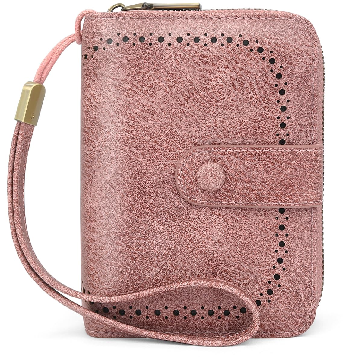 GOUNNU Geldbörse Damen klein, Geldbeutel RFID Schutz, Portemonnaie PU Leder, Kleiner Portmonee Damen mit vielen Kartenfächern und Handgelenkschlaufe Brieftasche Kurzformat (Rosa)