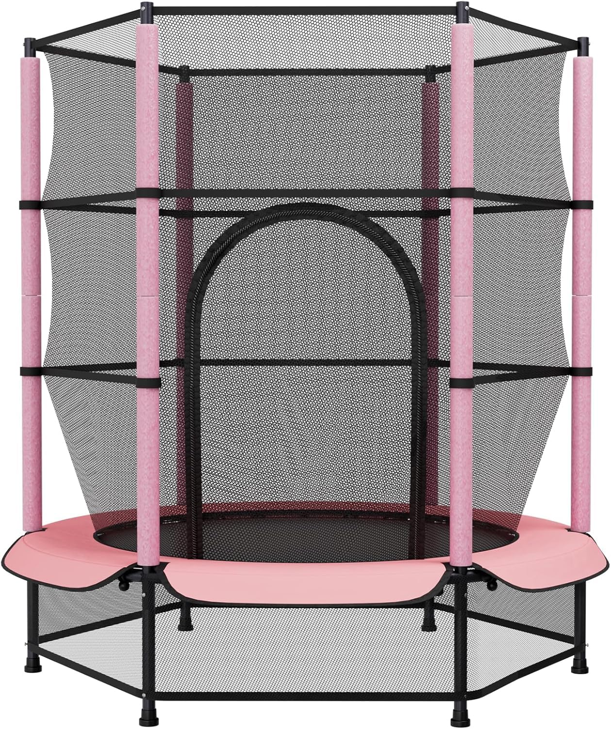 LIFERUN Trampolin für Kinder, Trampolin Outdoor Ø140cm, Trampolin Indoor Kinder mit Sicherheitsnetz, Gartentrampolin für Training & Unterhaltung, bis 50 kg, Spielzeug Geschenk Kinder, Rosa