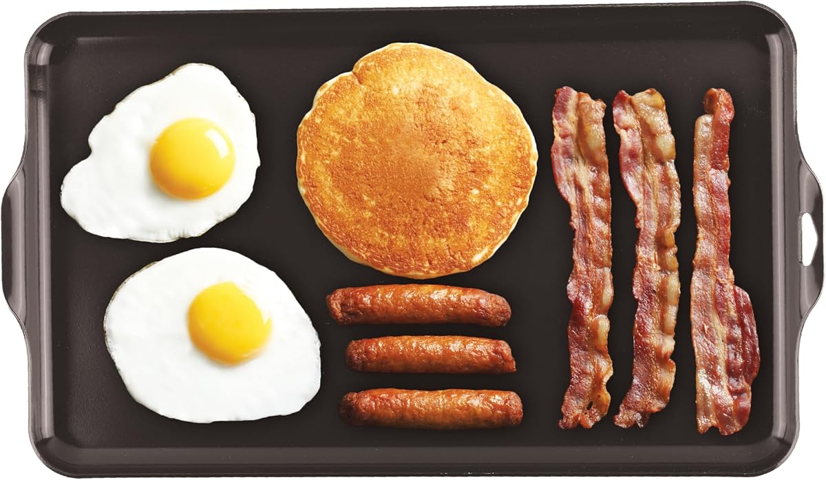 Plancha de campamento Coghlan, aluminio liviano, tamaño de 16.5 x 10", superficie de cocción con revestimiento cerámico antiadherente y sin PFAS para estufas de dos quemadores, ideal para acampar y cocinar al aire libre