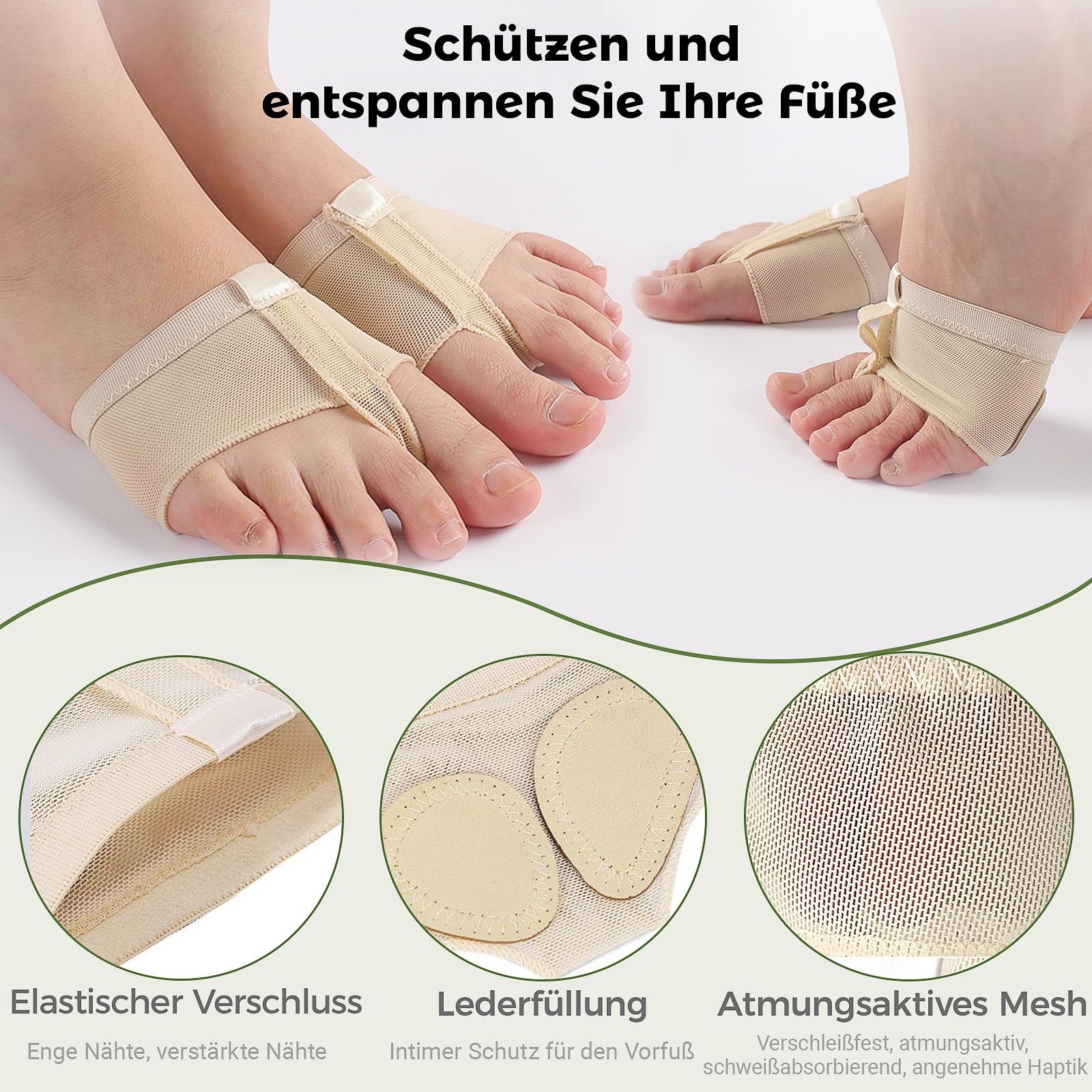 Protección Pies Baile, 2 Pares Tangas de Pie de Ballet, Almohadilla Protectora para Gimnasia (Negro y Tono de Piel)