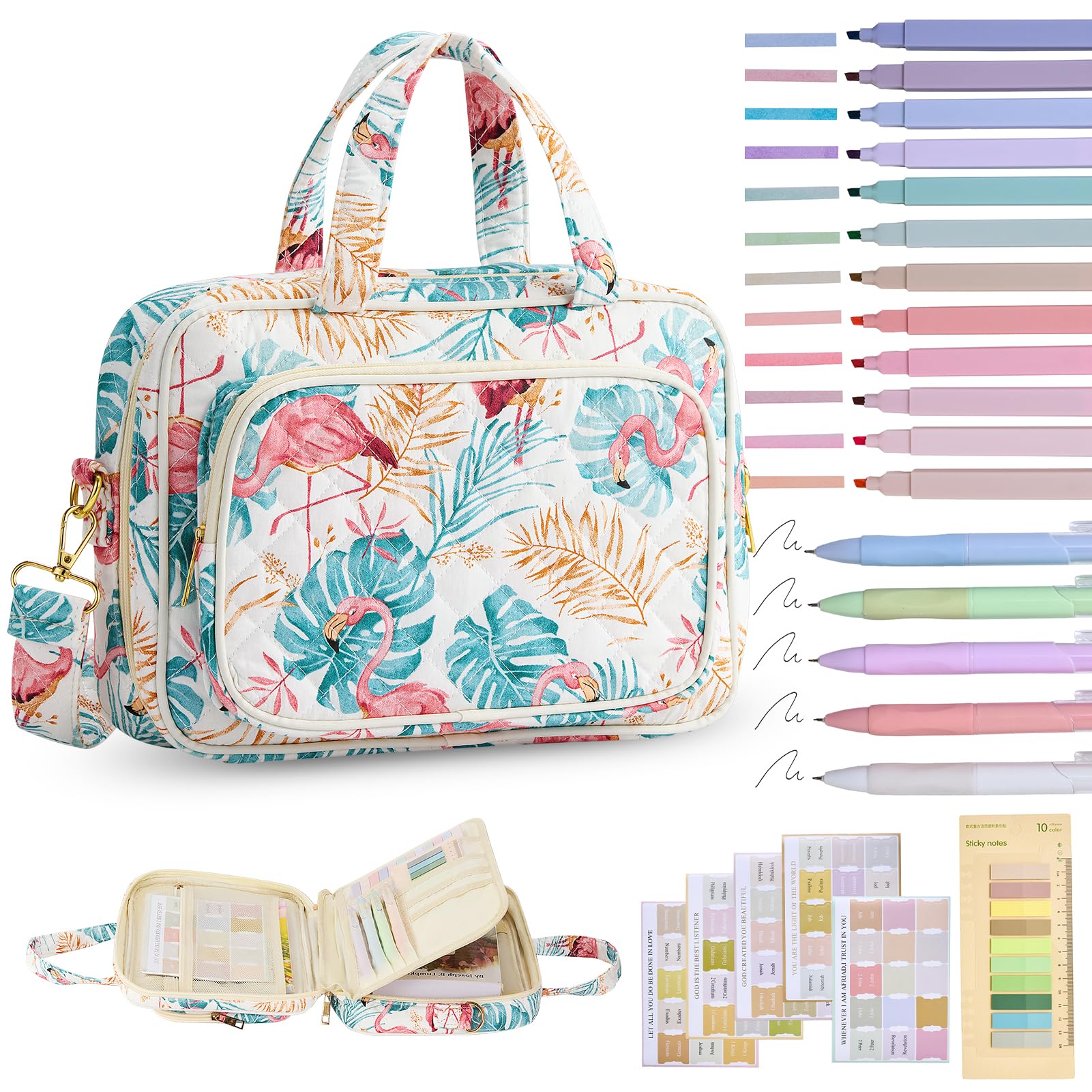 Funda de la Biblia para mujer, suministros de estudio de la Biblia, artículos esenciales para el campamento de la iglesia, regalos cristianos para mujeres, kit de diario, funda acolchada grande para