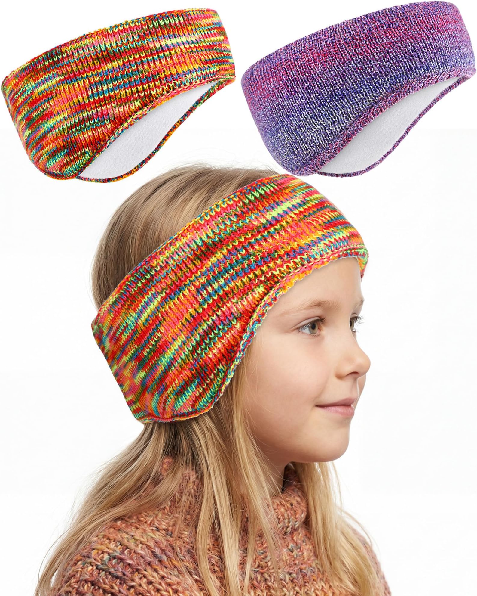 2 Pcs Double-layer Ear Warmer for Children Headband-knit Fuzzy Fleece Lined Kids Winter Headband Ear Muffs for Ski Running Cycling