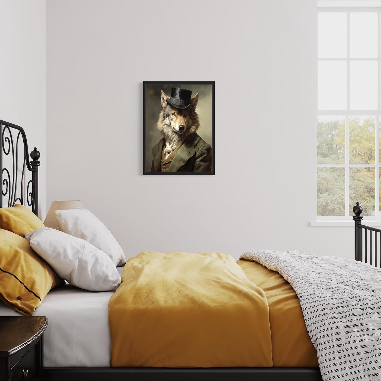 Gray Wolf Vintage Portrait Poster Art Print, Classic Animals Wall Decor Home Art for Bedroom, Mancave Painting, Living Room Bedroom 35 (Gray Wolf, 16 x 20 inches, Black Frame)
