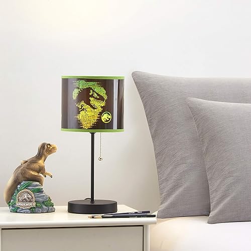 Miniatura 6 de Lámpara de mesa Jurassic World para niños con cadena de tracción, pantalla decorativa impresa temática, metal