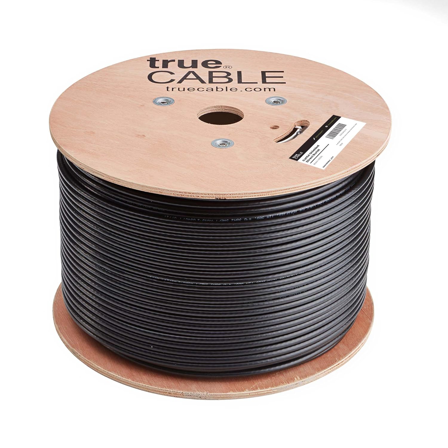 TRUE CABLE Cat6A Direct Burial Bulk Ethernet Cable, Shielded F/UTP,1000ft, Black, Waterproof, Outdoor OSP Jacket, 23AWG Solid Bare Copper, 750MHz, PoE++ 100W