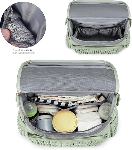 Miniatura 5 de Lmbabter Bolsa de pañales, mochila de mensajero, mochila de viaje, bolsas de maternidad, elegante bolsa de bebé con cambiador para mamá (verde)