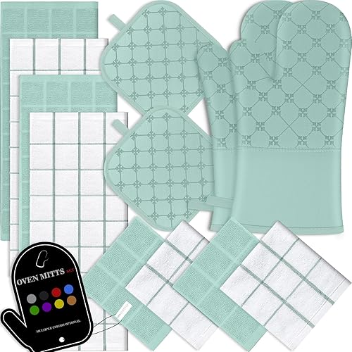 Miniatura 13 de Manoplas de Horno Toallas de Cocina Paños de Cocina con Soportes para Ollas Juego de 12 Piezas, Juego de Toallas de Cocina, Guantes de Horno