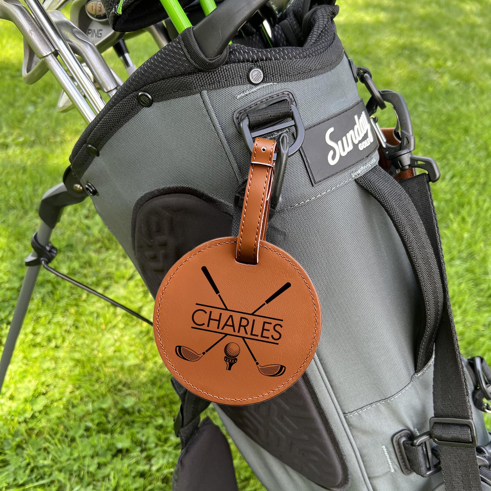CocoWeddings Personalized Engraved Leather Golf Bag Tag Gift with 2-3/4