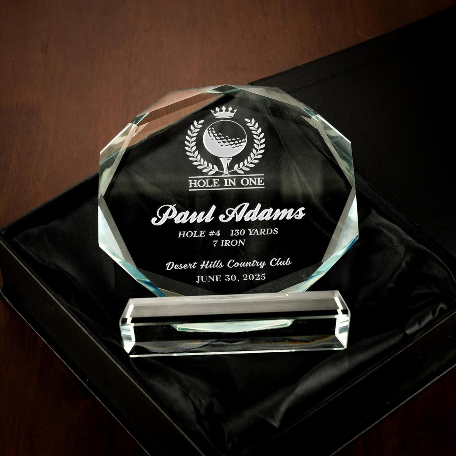 Personalized Golf Crystal Awards, Hole in One Glass Trophy - Custom 6'' Appreciation Plaque, Engraved Golf Gifts for Golf Lovers