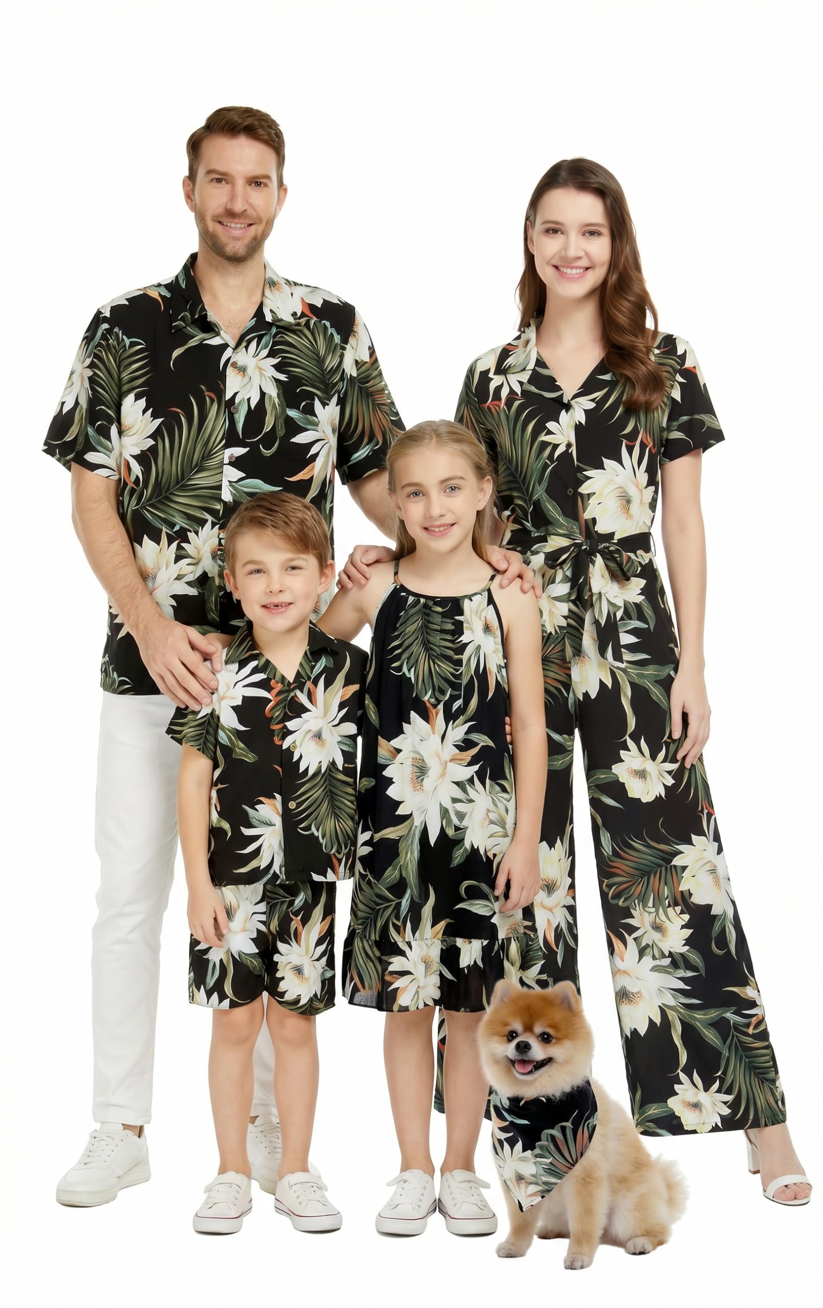 Family Matching Hawaiian Clothes, Wispy Cereus Black