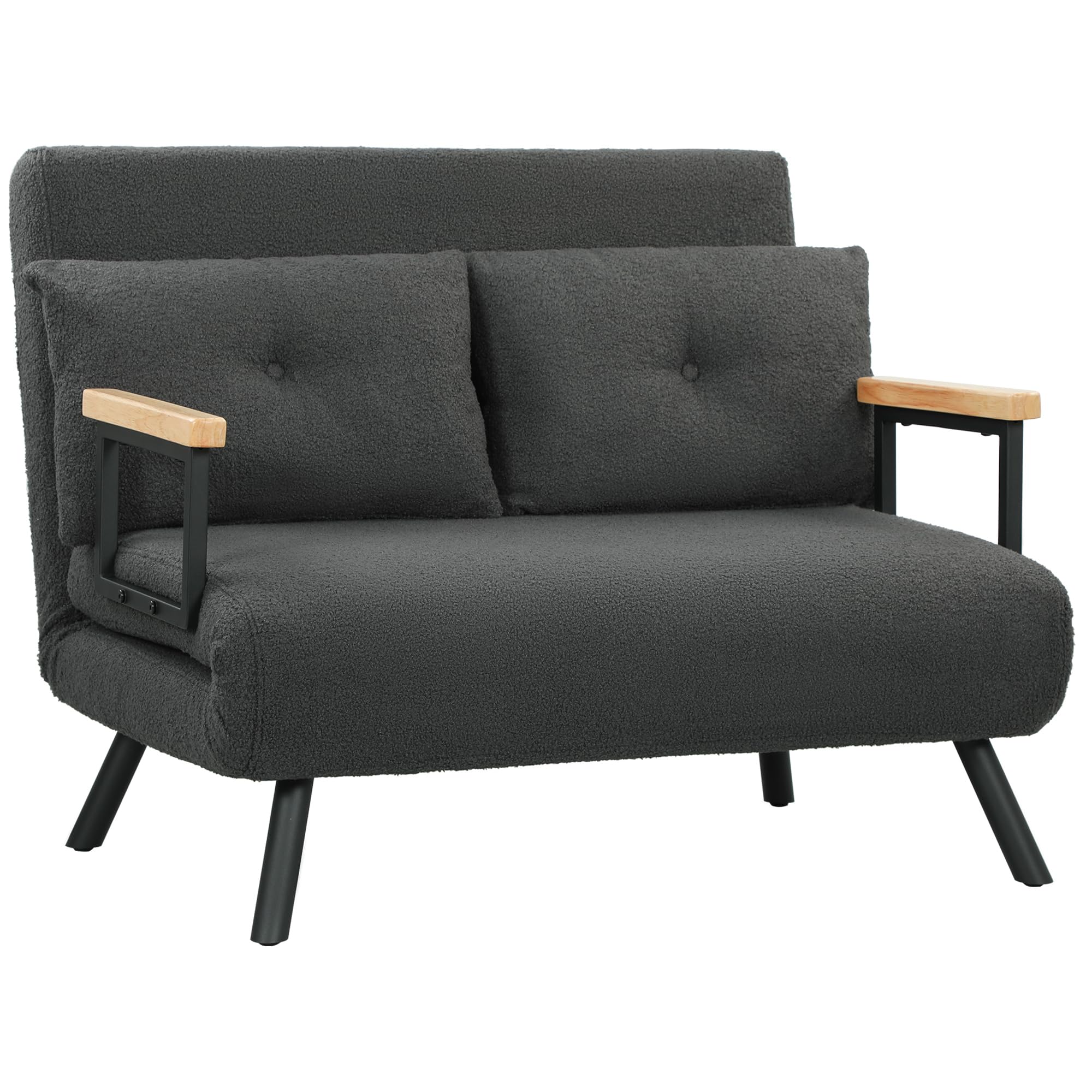 HOMCOM Sofá Cama de 2 Plazas 4 en 1 Sofá Cama Plegable Tapizado en Borreguito con Respaldo Ajustable de 5 Niveles y Almohadas Acolchadas para Oficina Dormitorio Salón 102x73x81 cm Gris Oscuro