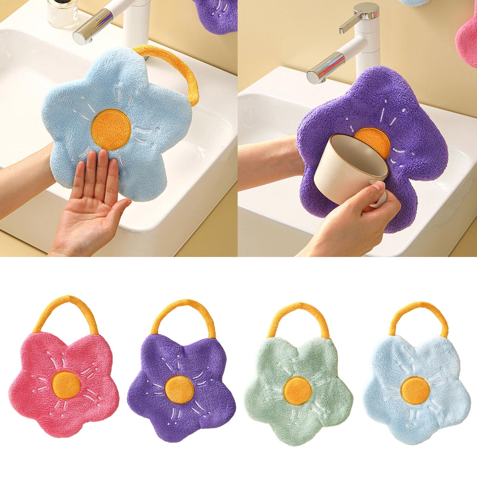 Asciugamano A Forma Di Fiore Da Appendere – Morbido A Doppio Strato, Per Cucina E Bagno, Per Bambini, Assorbe E Asciuga Veloce