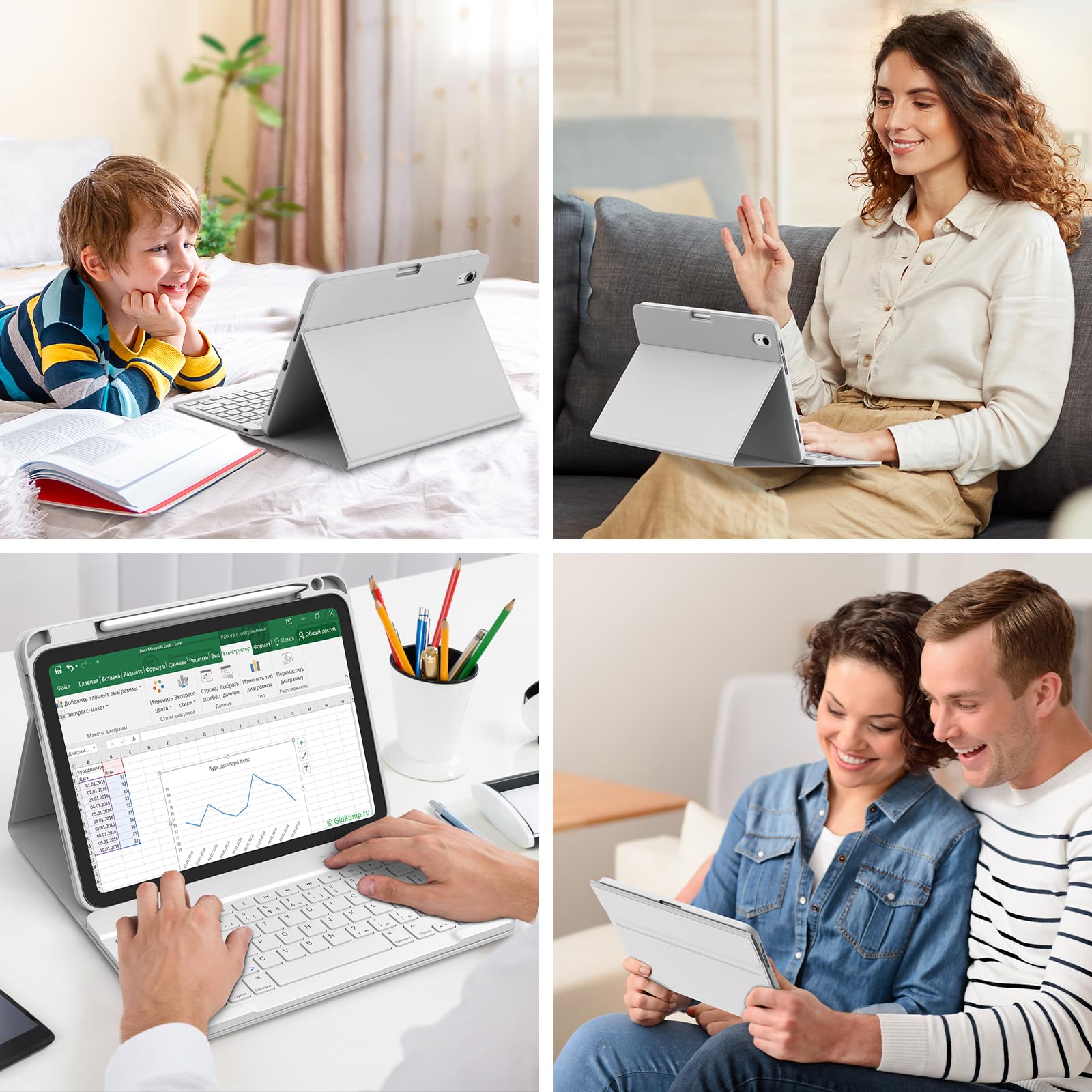 BQSS Coque Clavier pour iPad A16 11/10 Ème Génération(11 Pouces 2025/10.9 Pouces 2022), AZERTY Français, Housse Amovible avec Clavier Bluetooth sans Fil pour iPad 2022 10eme/11eme