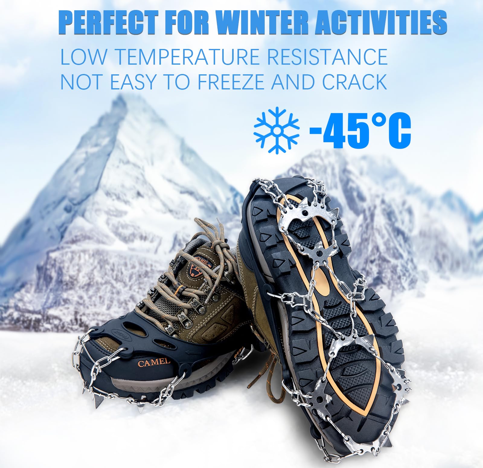 Ramponi per scarponi da trekking, scarpe, antiscivolo 19 ramponi in acciaio inox tacchetti da ghiaccio trazione neve grip sicuro proteggere per donne uomini bambini camminare arrampicata