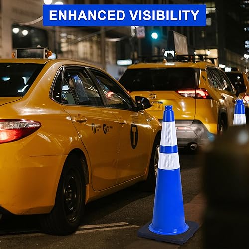 Miniatura 4 de OrangeStar Conos de tráfico de 36 pulgadas, paquete de 6 conos de seguridad azules con collares reflectantes, base resistente para construcción,