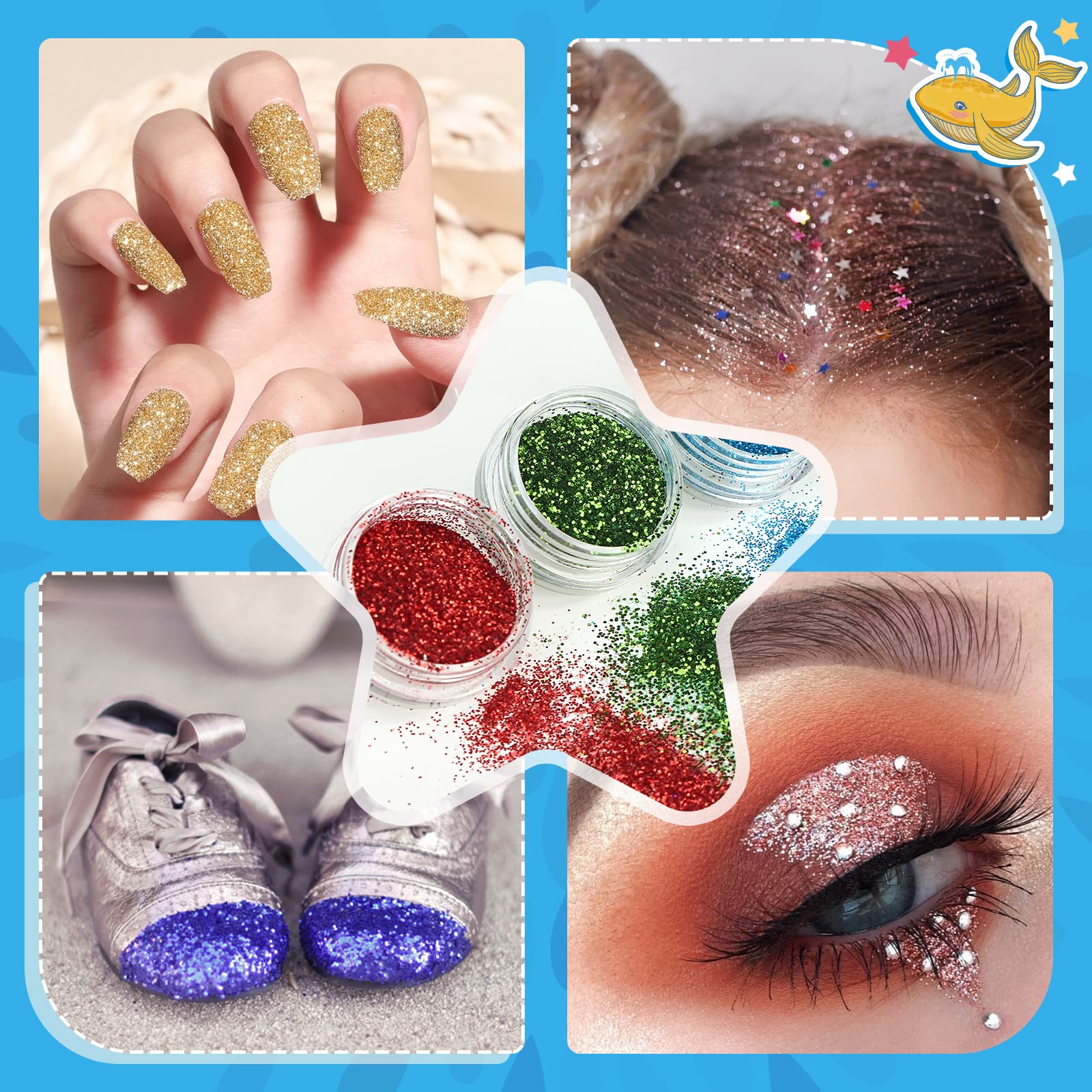 Set Completo Per Tatuaggi Glitter Per Bambini, 66 Pezzi: 30 Colori Glitter, 7 Set Di Stencil, 5 Pennelli, 2 Adesivi Diamantati, 19 Fogli Tattoo. Per Halloween E Feste. - 6