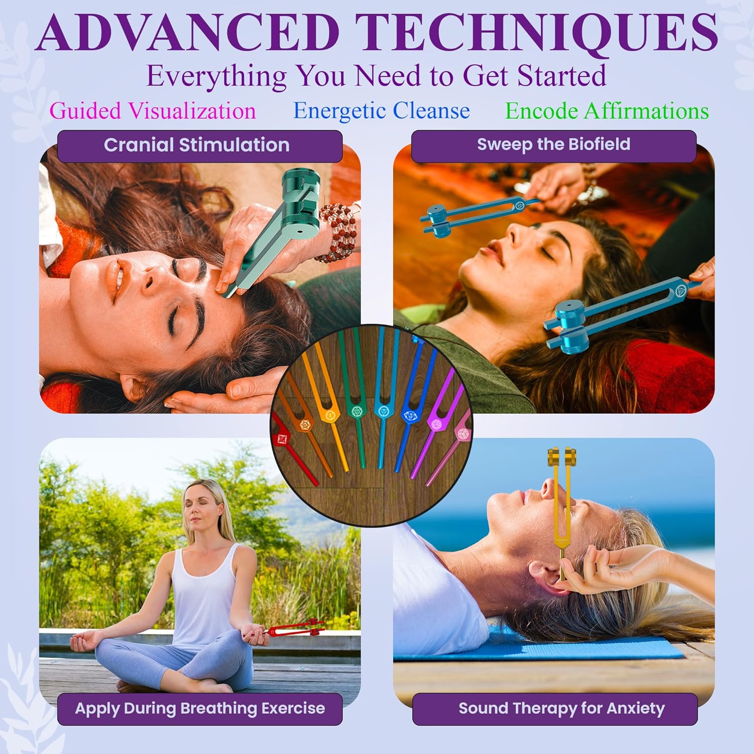 10pc Chakra Tuning Fork Set with Indigo Activator – 93.96 Schumann and 68.05 Earth Star Included - Designed for Use with Boot Attachments - Sound Healing and Biofield Harmonization – I.Multicolor