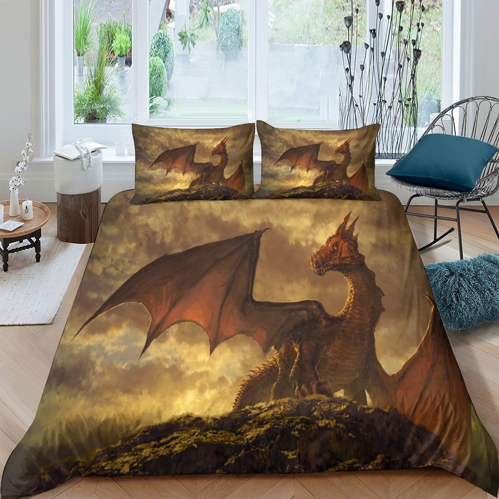 Ctjqhvkz Style-1 3D Printed Dark Dragon Fitted Sheet Microfiber Soft Breathable Fantasy Fire Mattress Cover For Bedroom Dorm Decor Single（135X200cm）