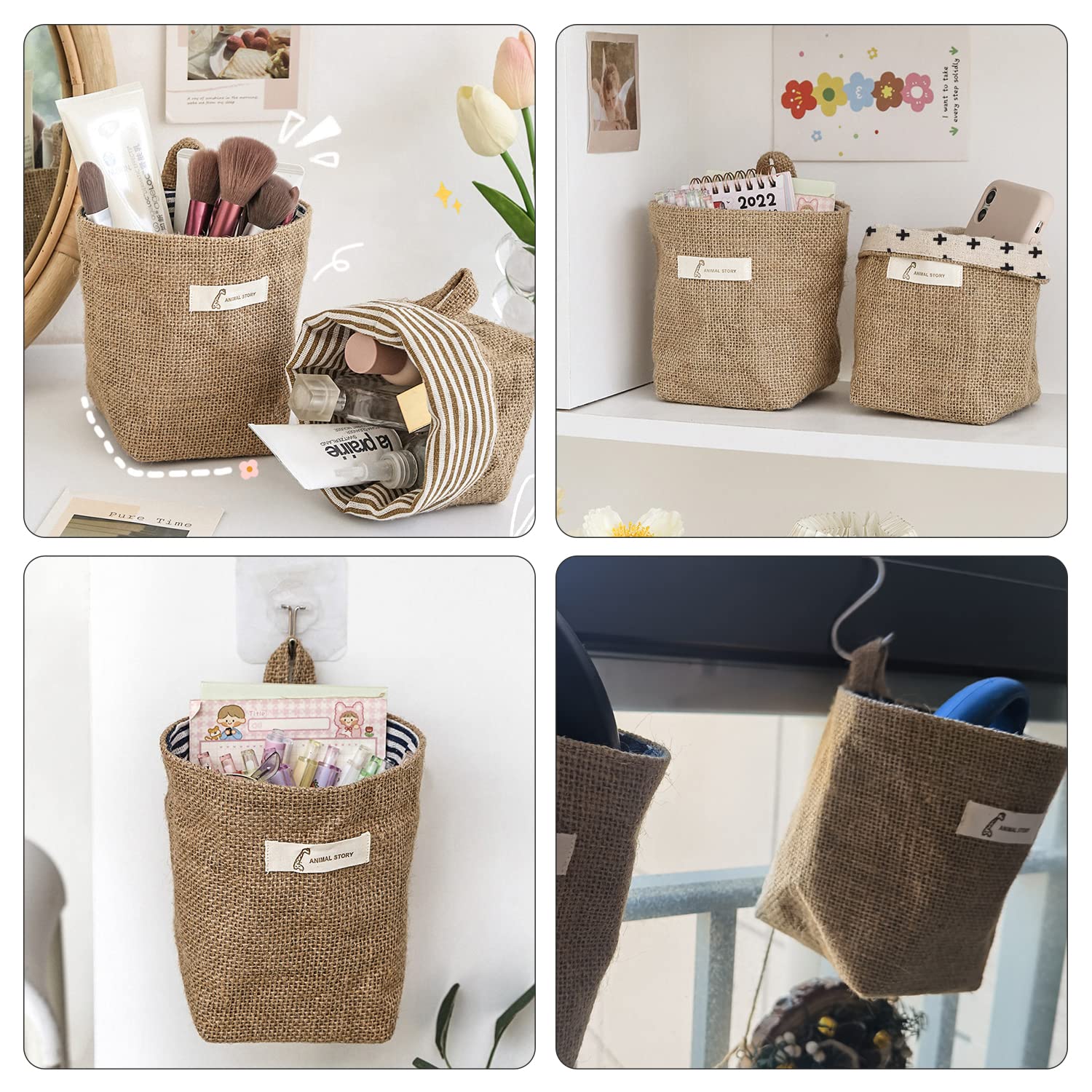 4 Paniers Suspendus En Lin Et Coton - Range Tes Petits Objets Style Déco