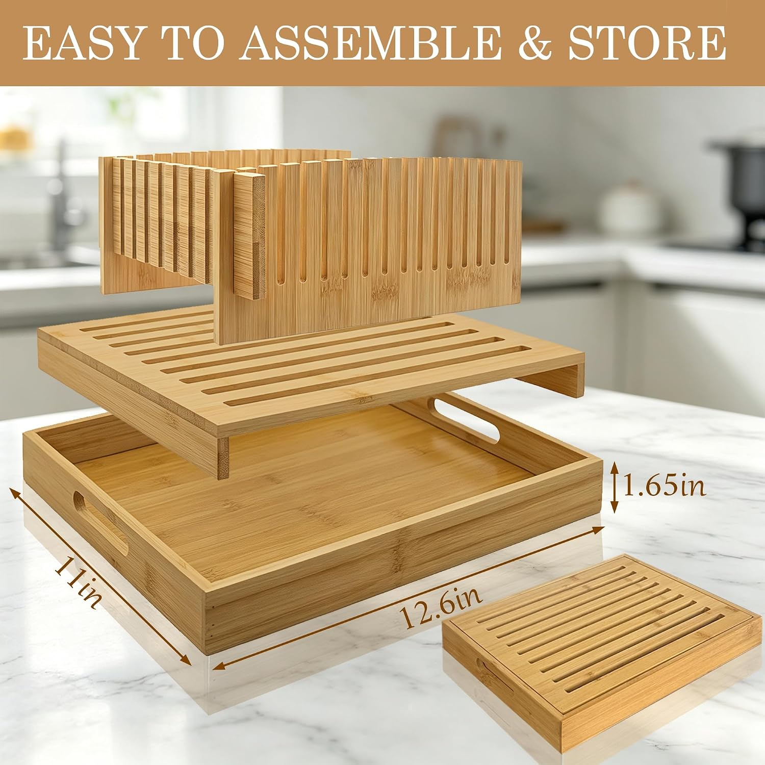 11" Bamboo Bread Slicer for Homemade Bread, with Crumb Catcher Tray