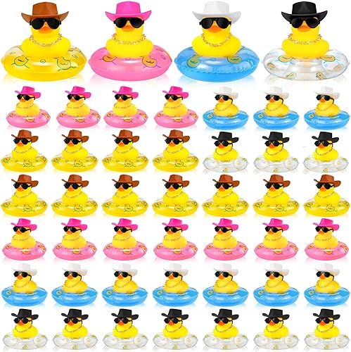 Sosation Pato de goma vaquero a granel, mini auto de patitos amarillos, juguetes de baño, recuerdo de fiesta con mini sombrero, collar de círculo de disponible en Yaxa El Salvador