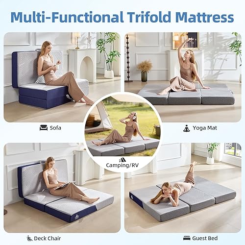 Miniatura 7 de Colchón plegable refrescante, colchón de espuma viscoelástica de 4 pulgadas con efecto transpirable en frío, colchón triple para cama Murphy, cama