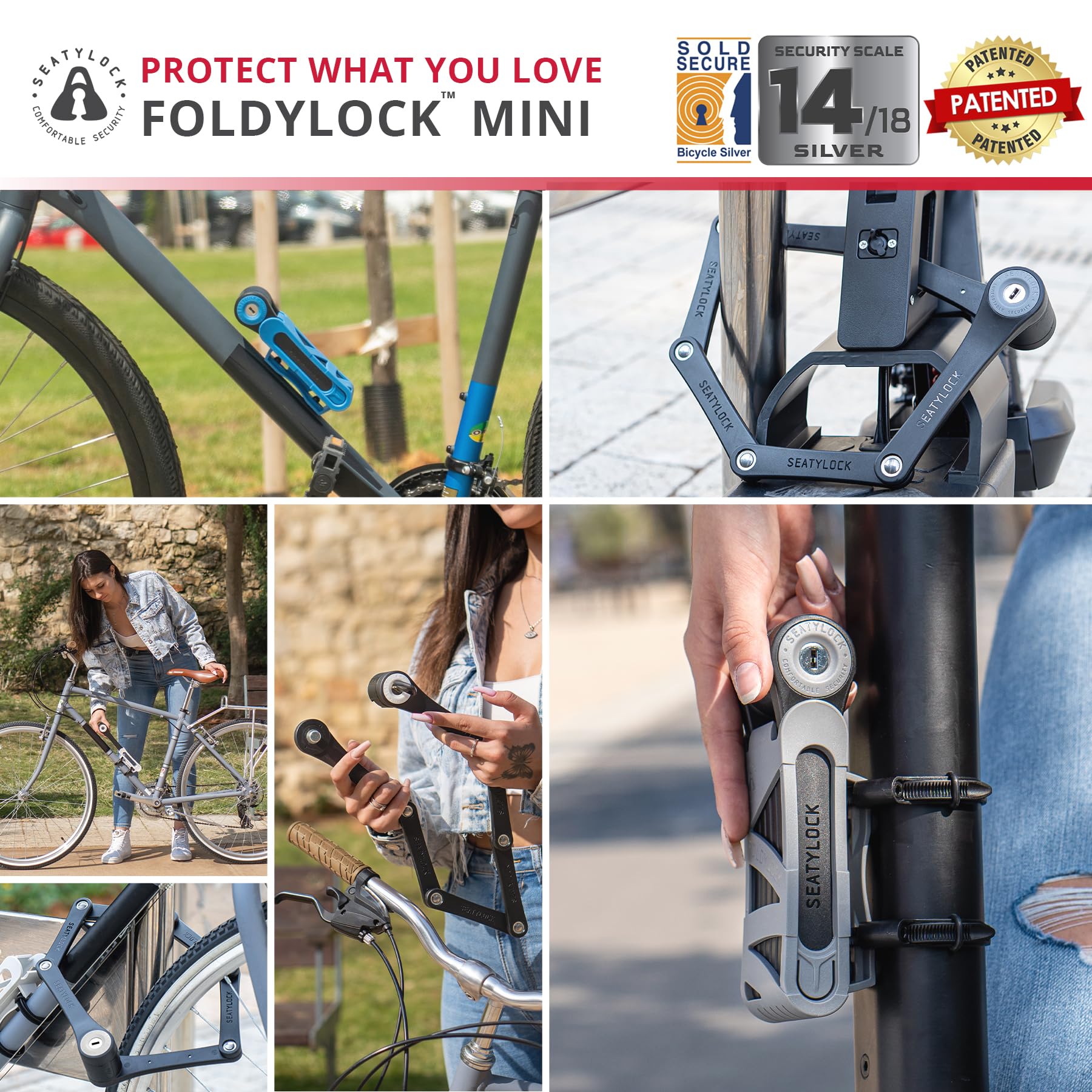 Seatylock FoldyLock Mini Folding Bike Lock - Patented Lightweight Bicycle Lock - Heavy Duty Anti Theft Guard with — view 4