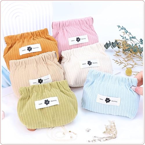 Miniatura 5 de Hzdyopk 6 organizadores elásticos de pana para el cabello, bolsa elástica de pana, bolsa organizadora pequeña de viaje portátil para accesorios para