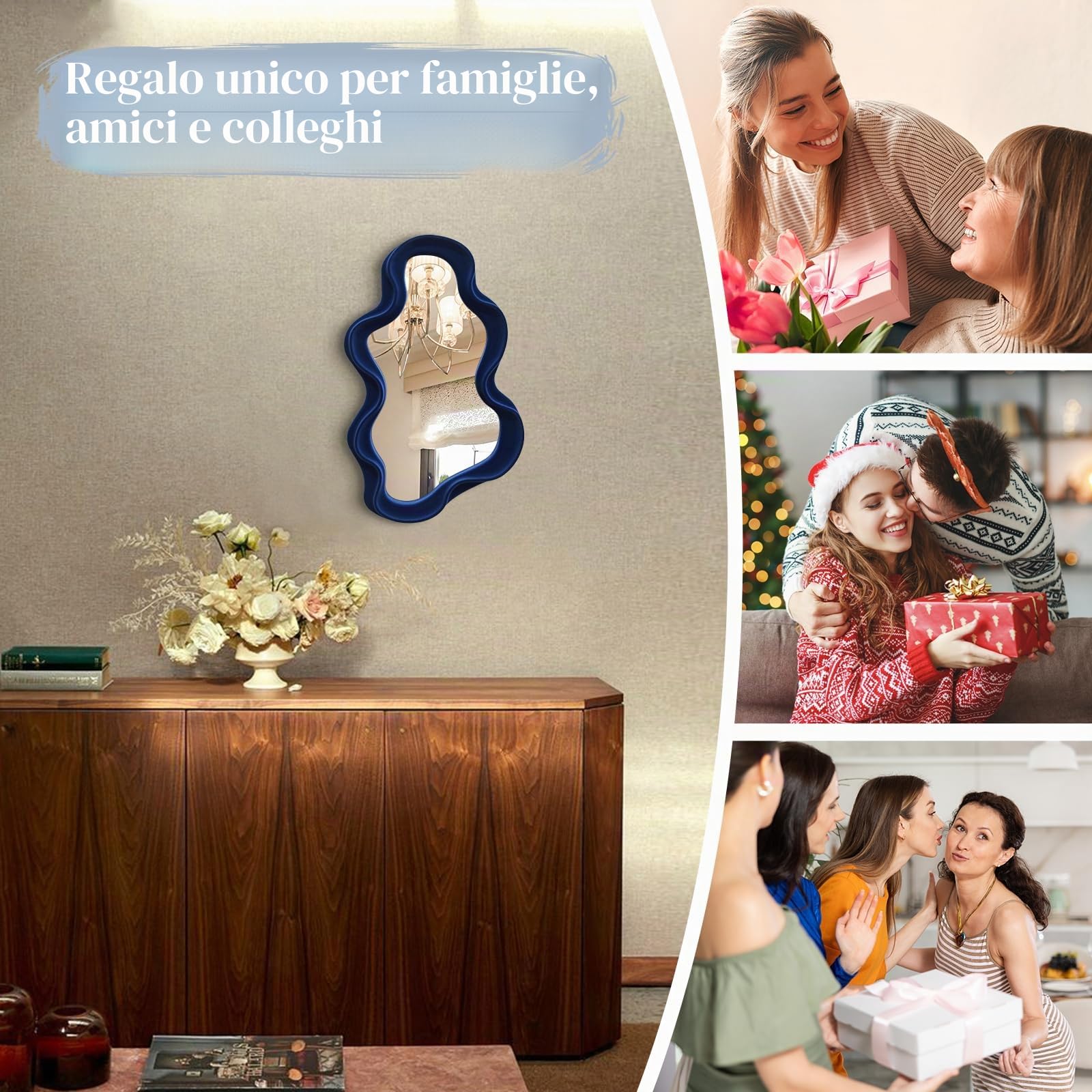 Specchio irregolare da parete, decorazione per soggiorno, specchio decorativo ondulato stravagante con tocco floccato, moderno specchio asimmetrico per corridoio, ingresso, scale, bagno, camera