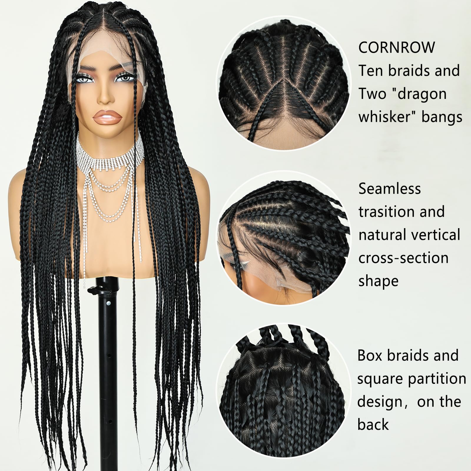 30 Inch Full Lace Synthetic Wig Knotless Braided With Baby Hair Super Long 40 Inches Twist Braided Wigs Synthetic Full Lace  main image 2