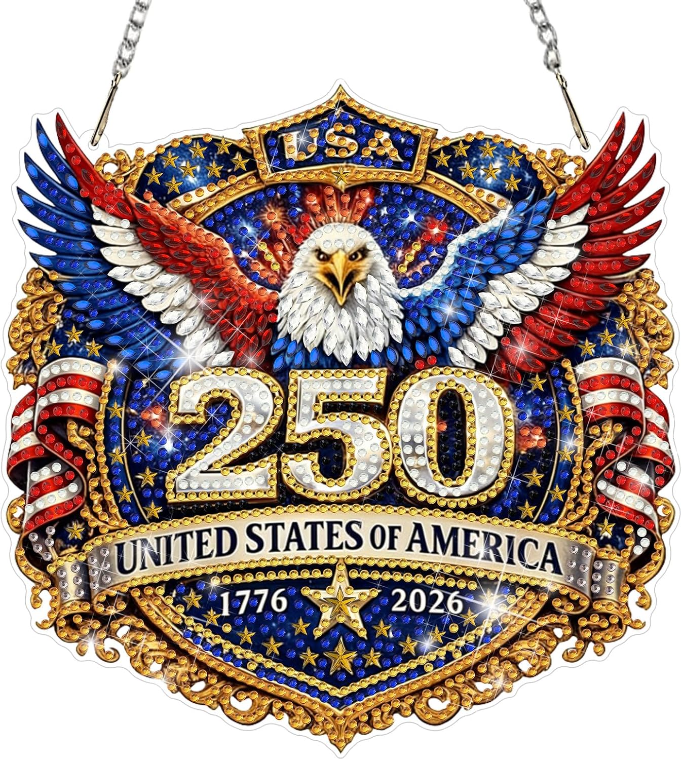 DOMROM 4th of July Diamond Art Eagle Hanging Kits, Animal Diamond Painting, Special Shaped Gem Art Suncatchers Ornament, USA 250th Anniversary Home Window Wall Decor