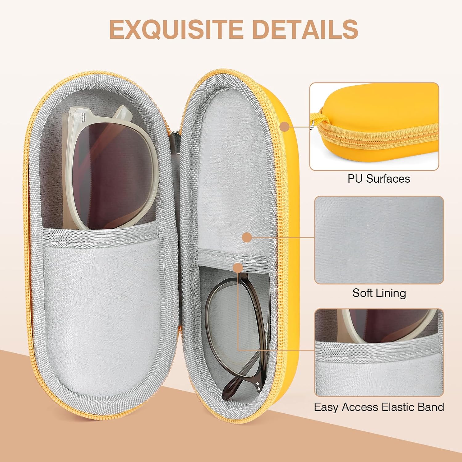 Marvolia Double Eyeglasses Case Hard Shell Dual Glasses Case with Clip & Zipper Closure Travel Sunglasses Organizer