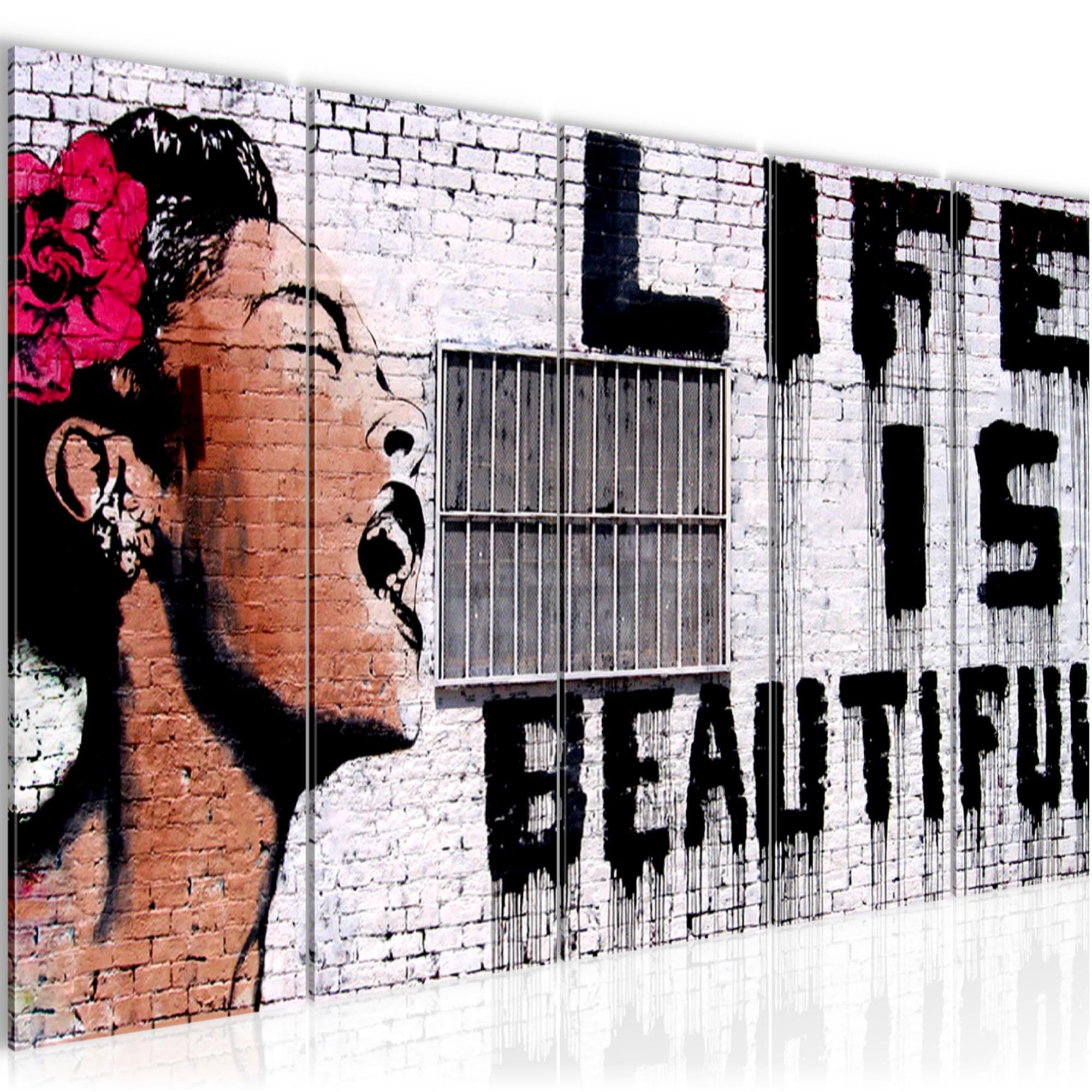 Runa Art Tableau mural XXL Life Is Beautiful 200 x 80 cm Gris 5 Parties Art Urbain - 301355a