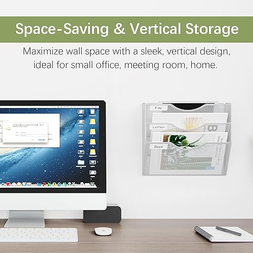Miniatura 10 de EasyPAG Organizador de archivos de pared de 5 bolsillos verticales de malla para colgar archivos, estante de papel para oficina y hogar  Etiqueta de