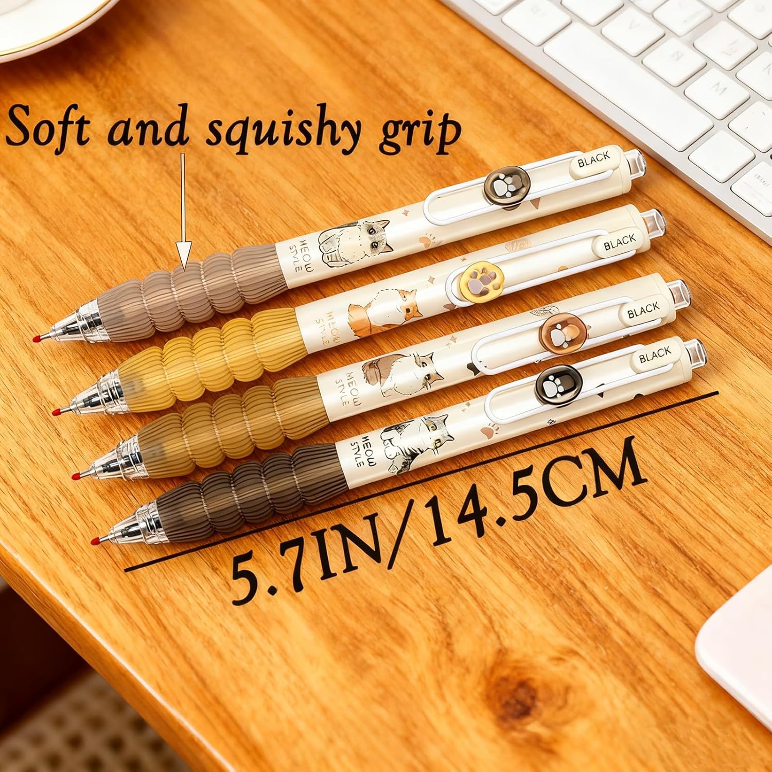 Cute Cat Pens Set Premium 0.5mm, Retractable Kawaii Cat Kitty Pen with Paw Print Clip, Smooth Writing, Black Ink, for Cat Lovers, School Office Stationery, Set of 8 Pcs, Cat - Image 2