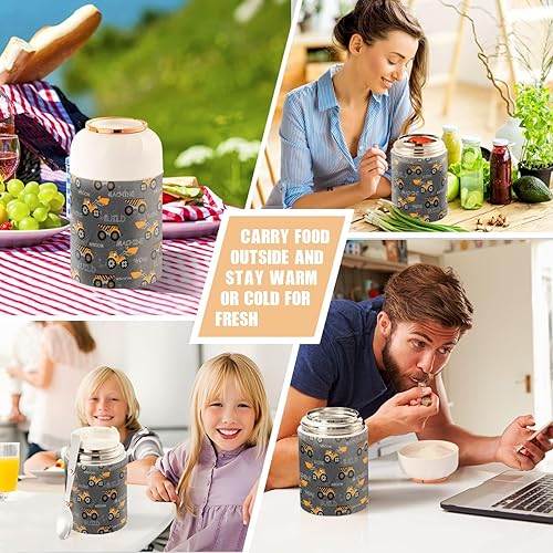 Miniatura 7 de Cartoons Trucks Food Jar with Spoon Stainless Steel Vacuum Insulated Food Container 17 oz Food Flask for Lunch