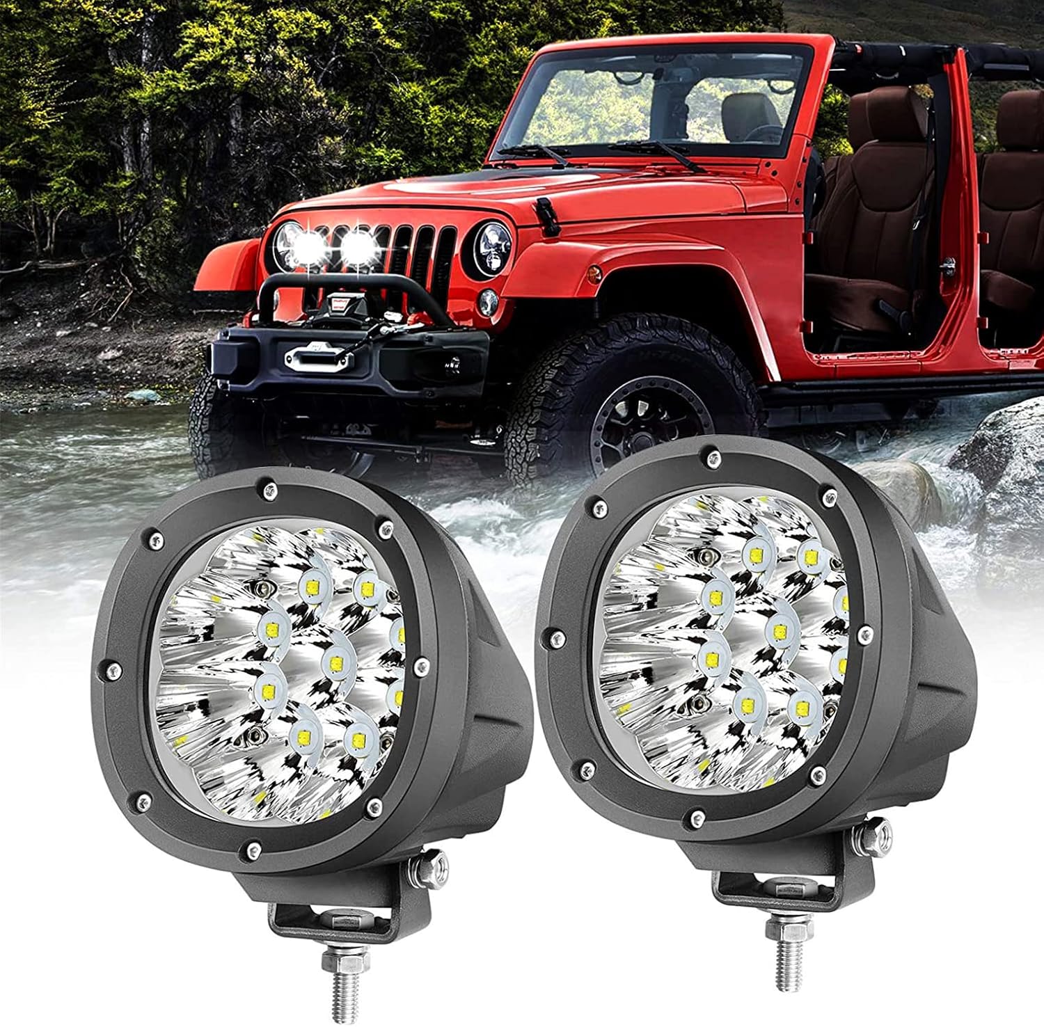 YCHOW-TECH 4 Inch Amber Round LED Driving Light, 2PCS 90W 9000LM Yellow Fog Pods Light Bar Off-Road Flood Work Energy-Efficient Lights for Truck Jeep Pickup ATV UTV SUV