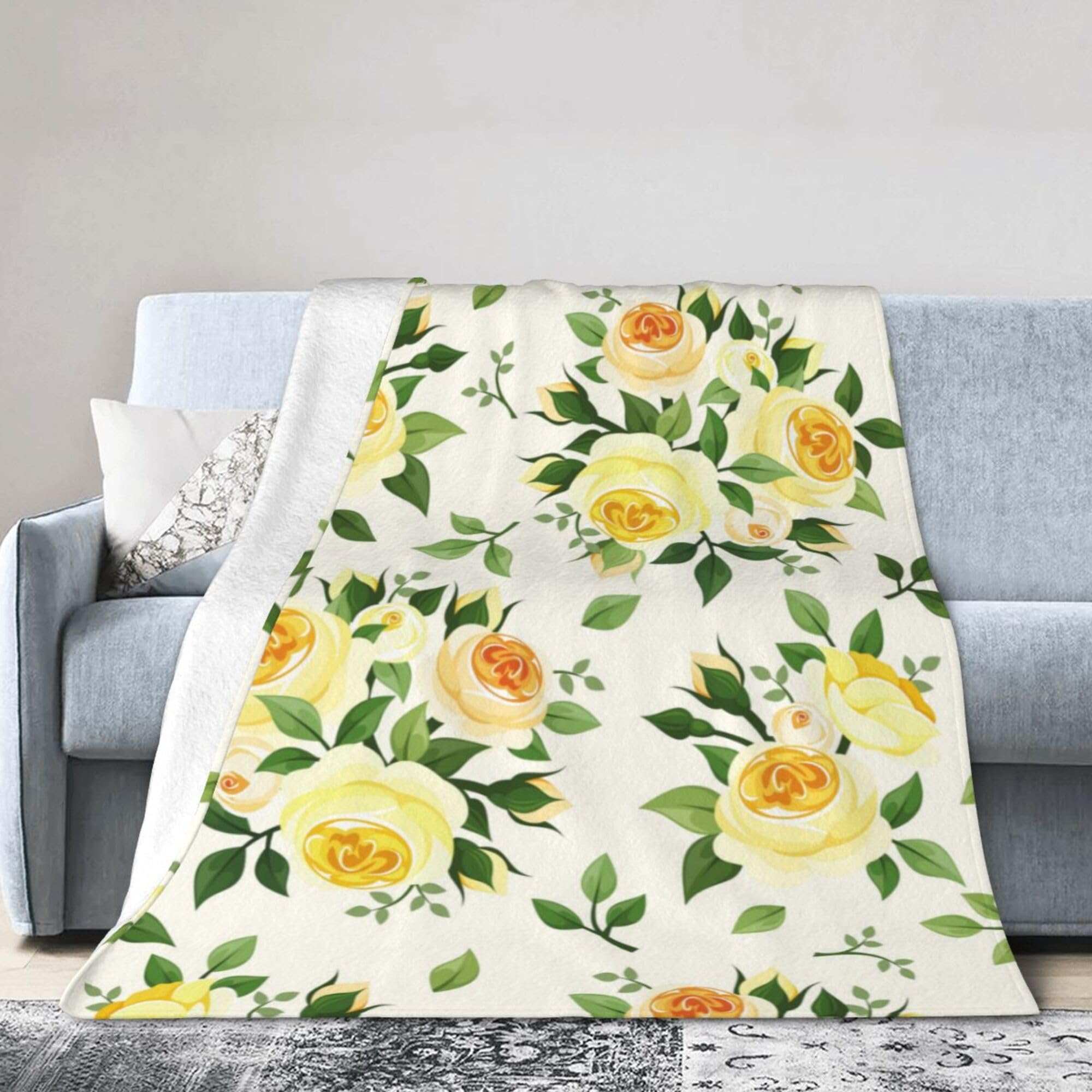 Melbrakin Black Yellow Roses Blanket Super Soft Flannel Blanket Comfy Cozy Throw Blanket Couch Lightweight Blankets For Living Room Bedroom 80"X60"