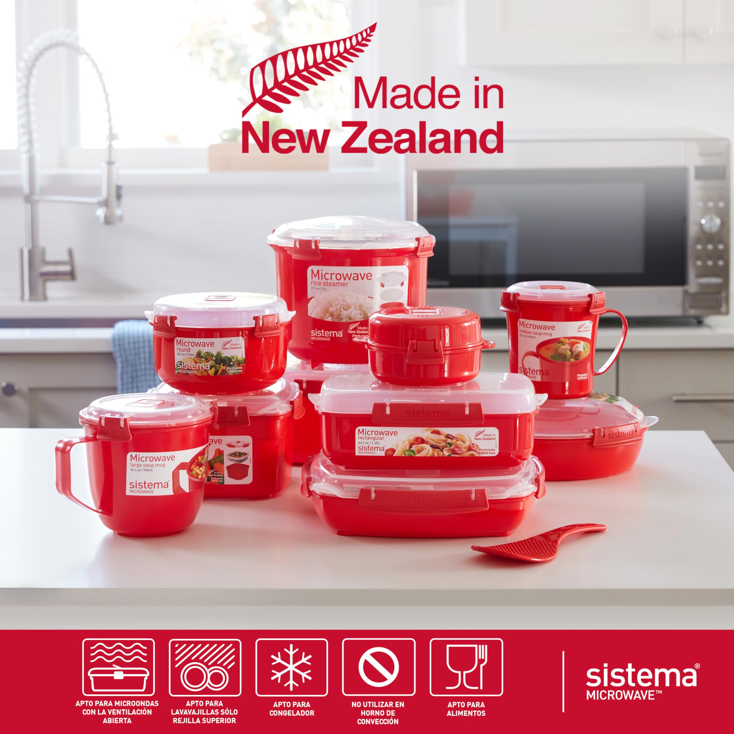 Sistema arrocera para microondas | 2,6 l | Arrocera pequeña apta para lavavajillas | Sin BPA | Rojo
