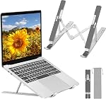 Adjustable Laptop Stand, Portable Folding Laptop Riser, 7-Levels Ventilated Aluminum Laptop Holder for Desk, Ergonomic Universal Computer Stand, Compatible with 9-17" Laptop, Silver
