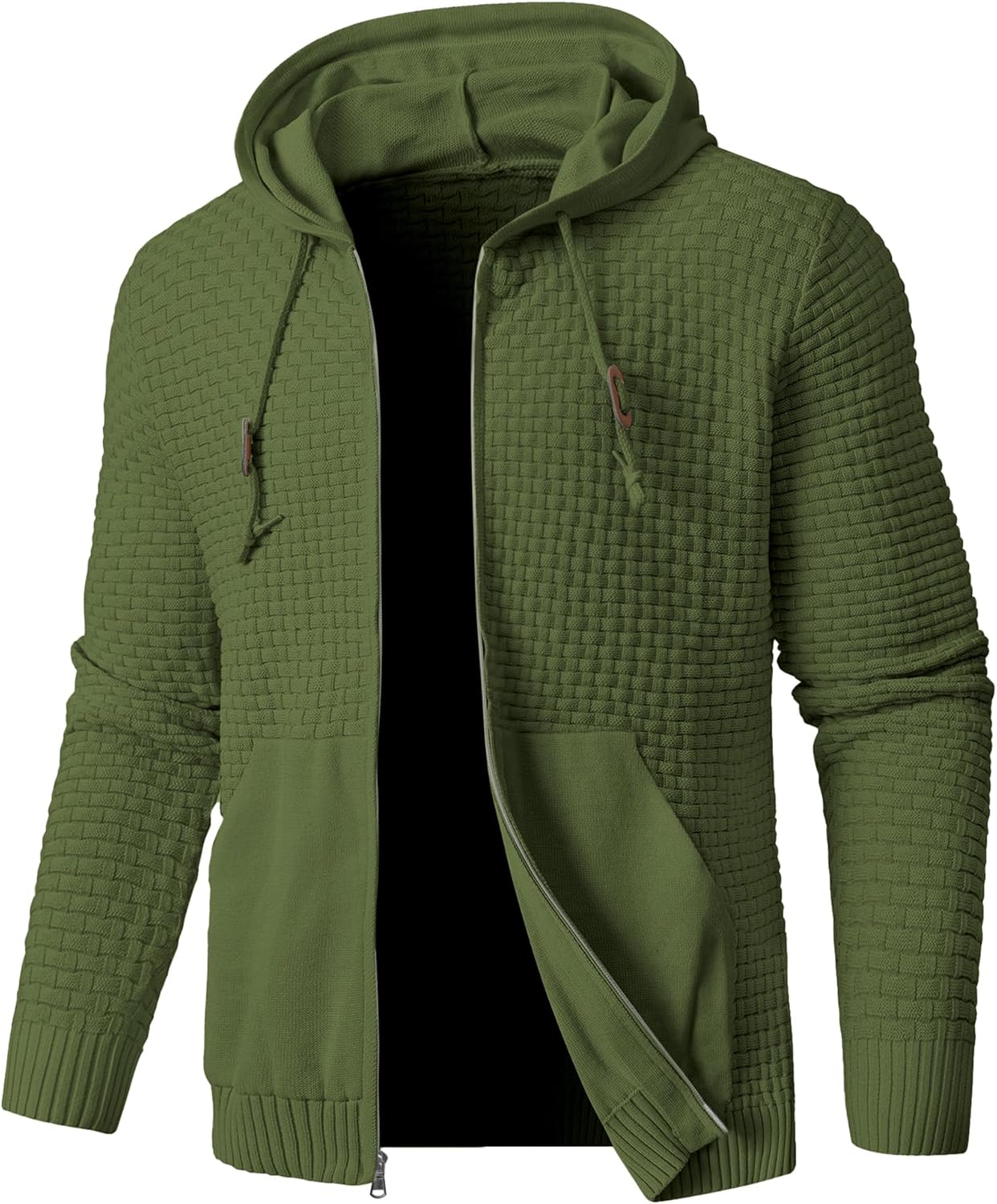 Zaitun Men's Full Zip Up Hooded Cardigan Sweater with Pockets