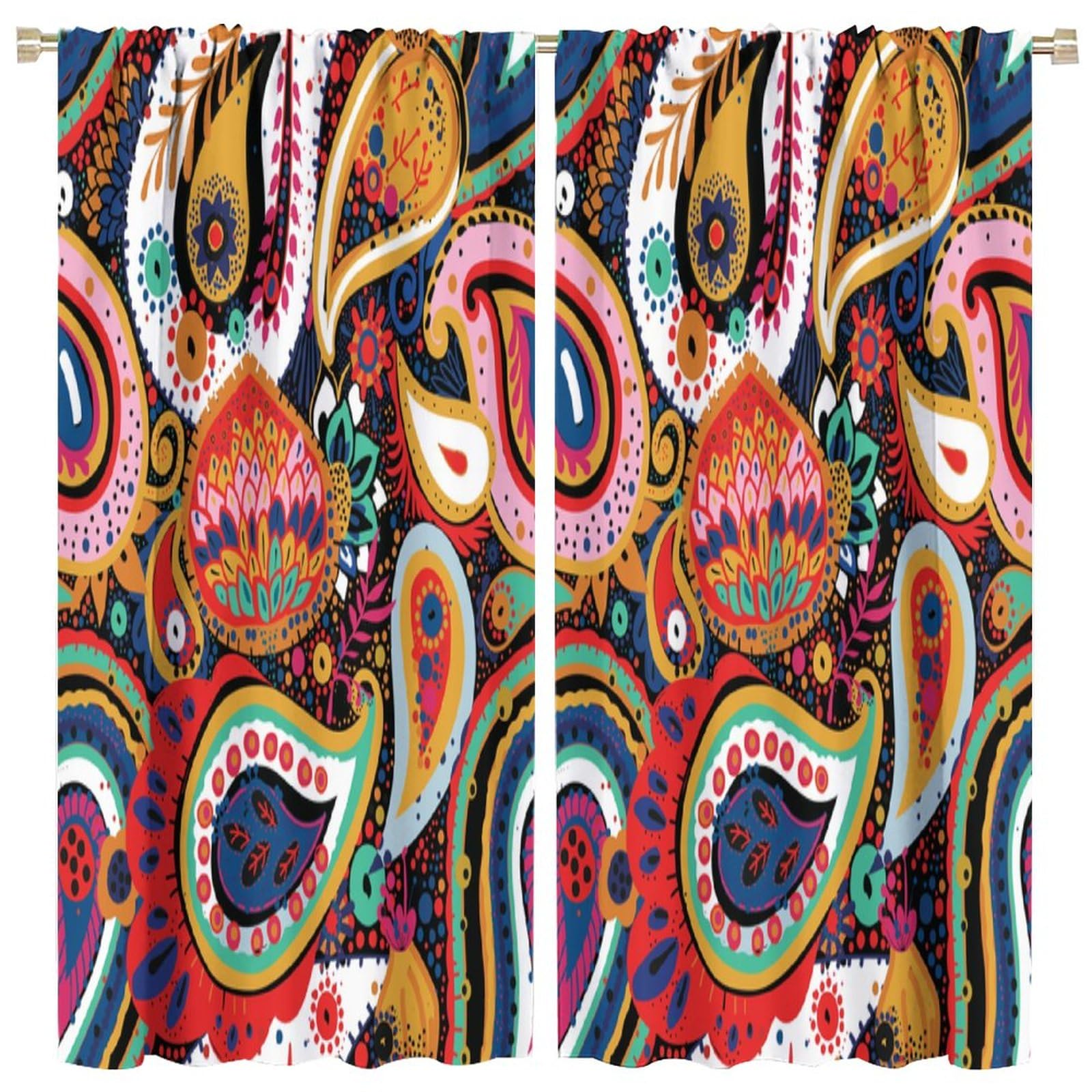 BenYaSong Paisley Flower Blackout Window Curtains,Paisley Turkish Cucumber with Flowers Leaves and Fantasy Ele for Cafe Room Chidren Window Curtain Drapes 2 Panels 52x96in